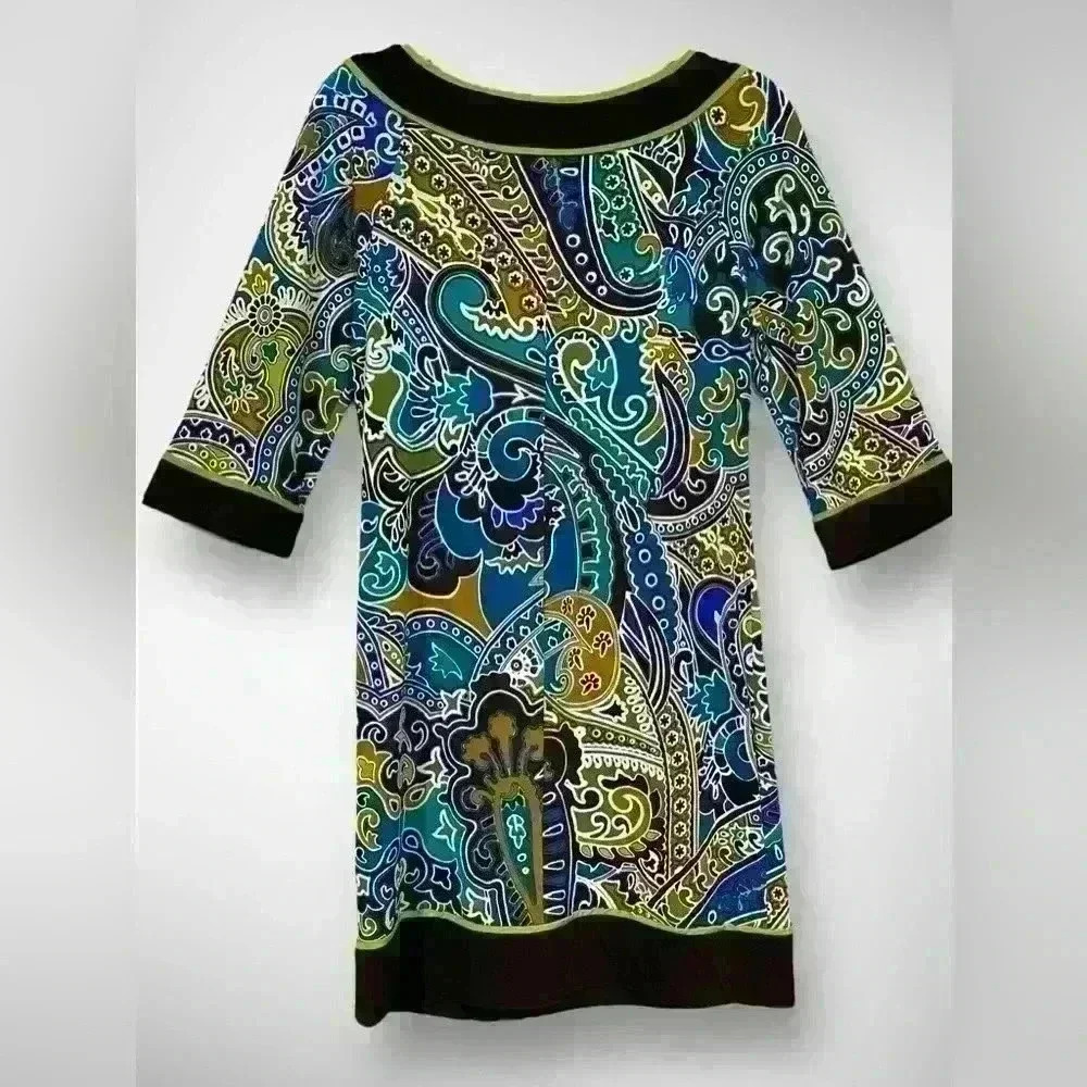 K Petite Collection Size 6 Shift Dress Chocolate Brown Paisley Long Sleeve - Picture 3 of 7